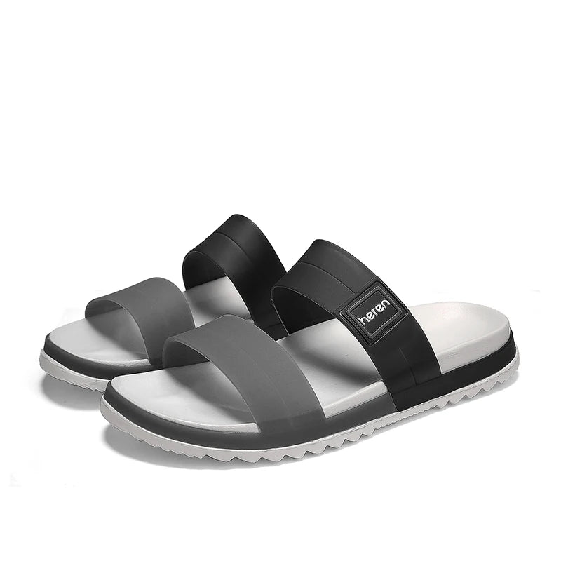 Men's Double Band Slide Sandals Open Toe Casual Flat Slippers Non‑Slip