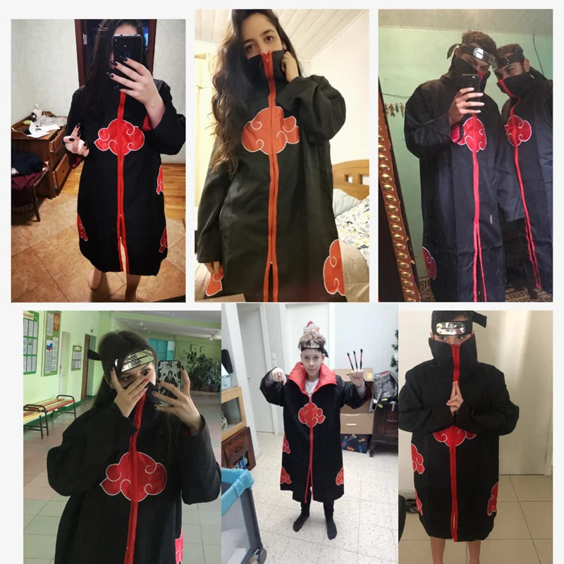 Anime Akatsuki Cosplay Costume Red Cloud Robe with Necklace Headband