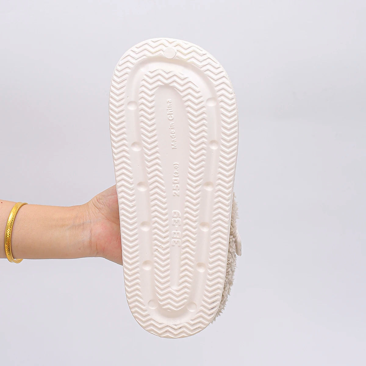 Waterproof Eva Furry Mules Slippers Women 2025 Winter Metal Buckle