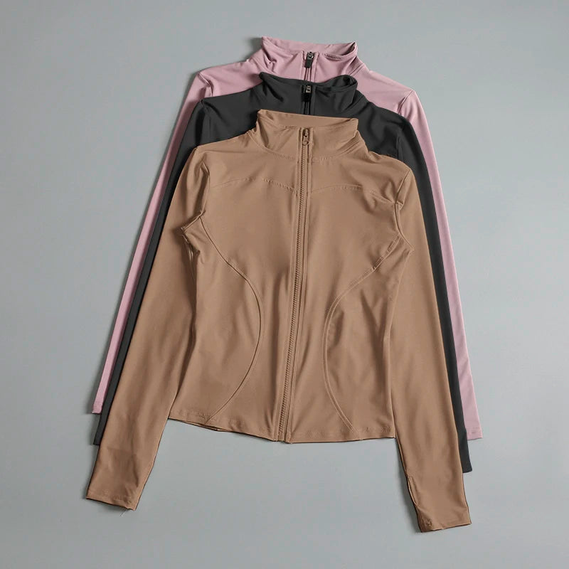 Women Zip Fitness Yoga Shirt Long Sleeve Sports Jacket Gym Top