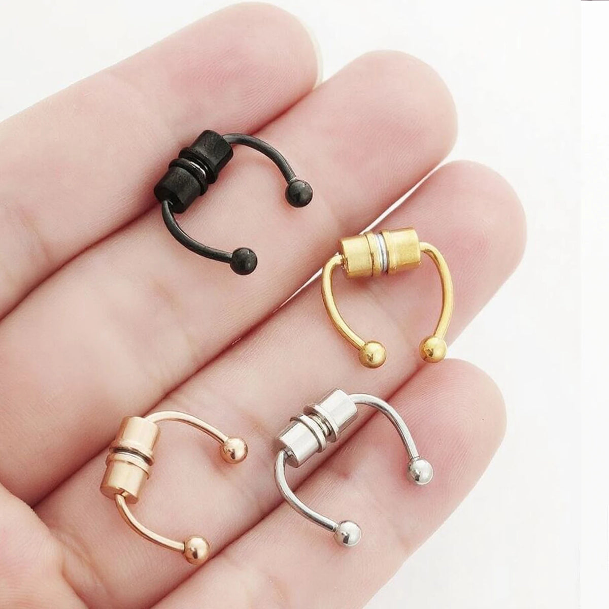1/4pcs Women's Fake Nose Rings - Magnetic Stainless Steel Septum