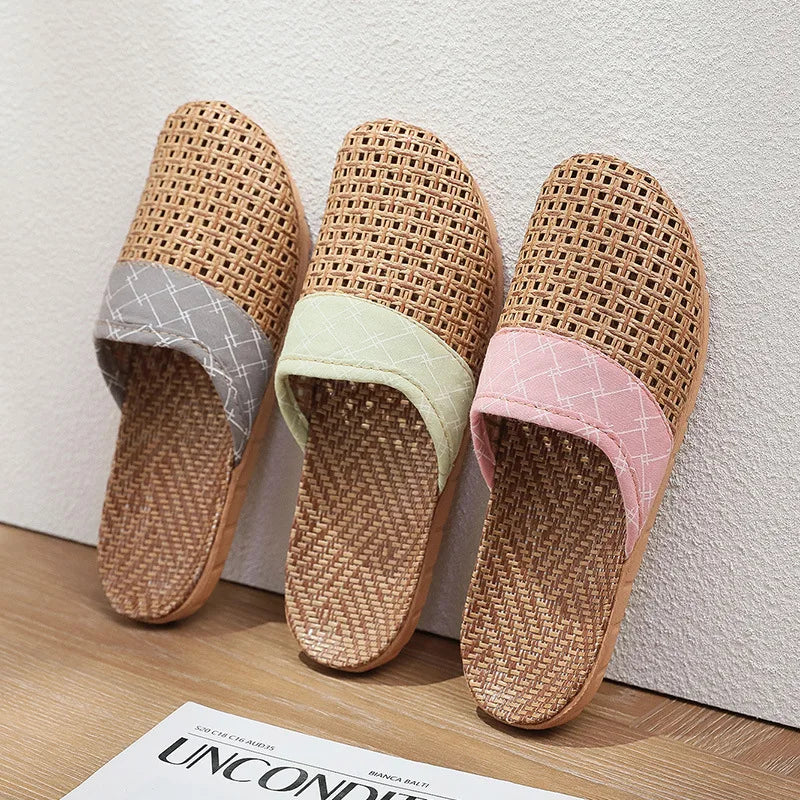 Mntrerm New 2025 Vine grass slippers household summer linen slippers