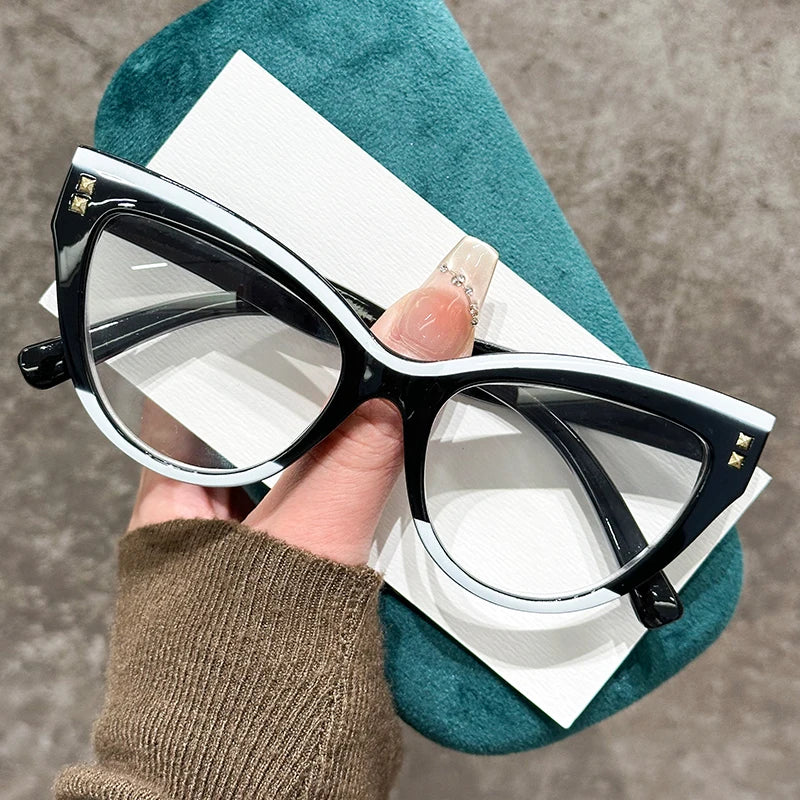 Stylish Cat Eye Reading Glasses for Women Unisex Trendy Ani-blue Light
