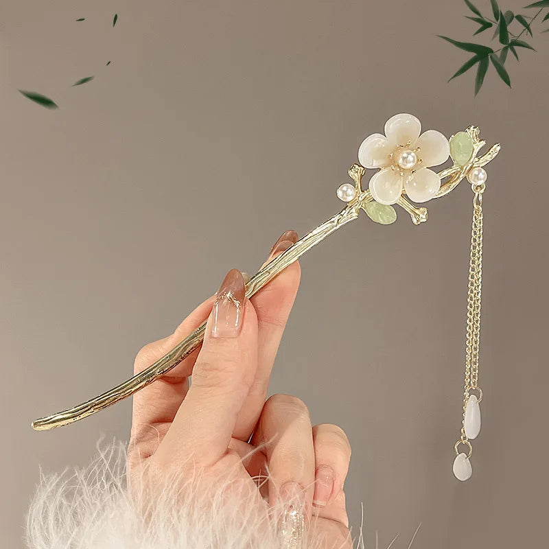 Elegant Chinese Style Hair Clip Tassel Hair Stick Traditional Floral