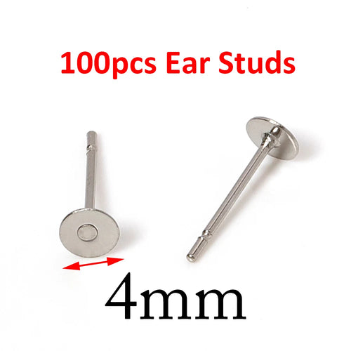 100pcs Gold Stainless Steel 3-8mm Flat Head Stud Earrings DIY Round