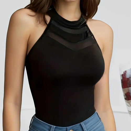 Sexy Halter Sheer Mesh Sleeveless Bodysuit