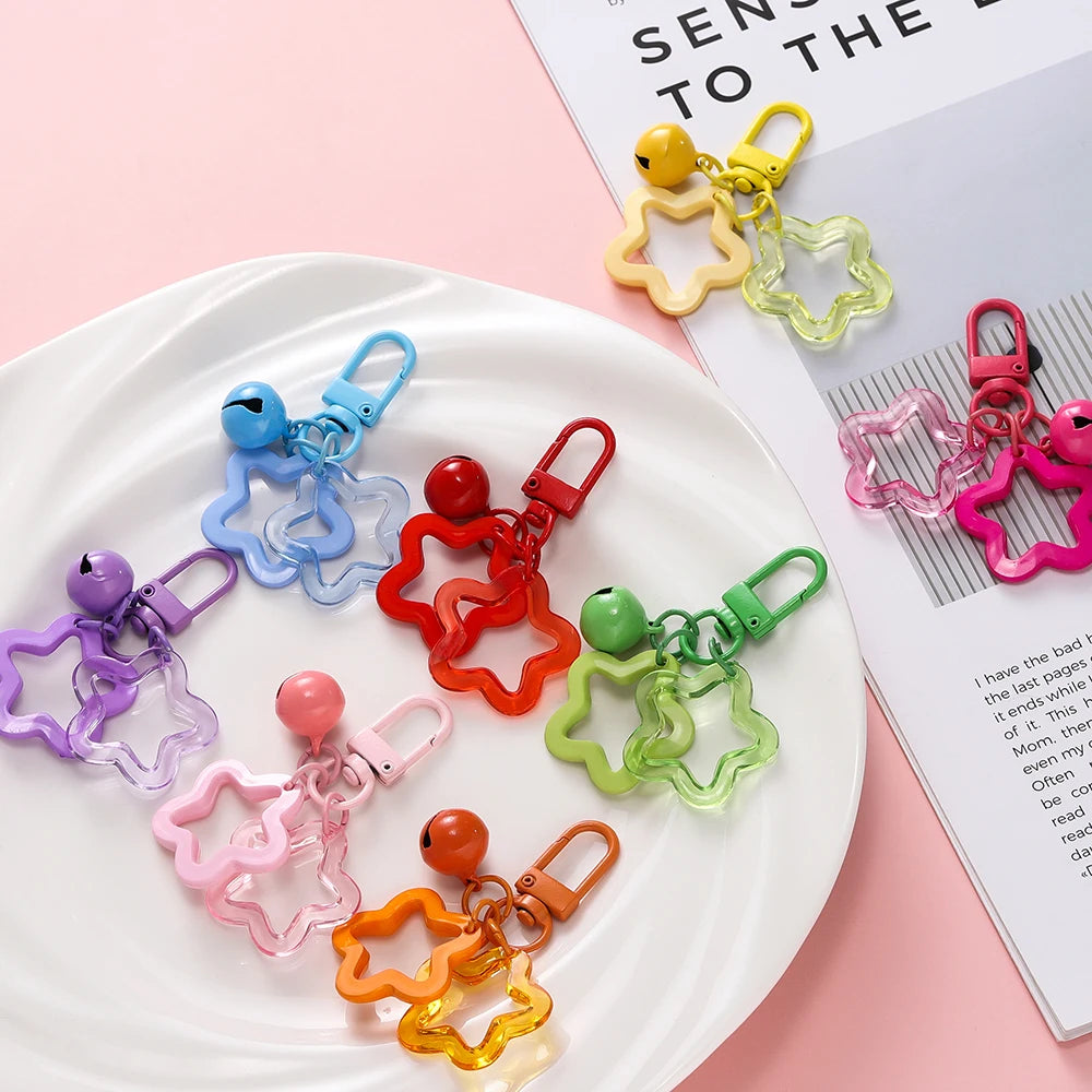 1pc Acrylic Star Keychains with Small Bell Shaped Hollow Pentagram