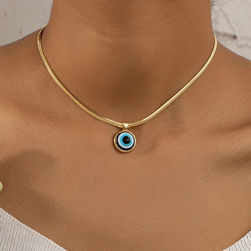 Zircon Evil Eye Necklace for Women Gold Color Choker Chain Turkish