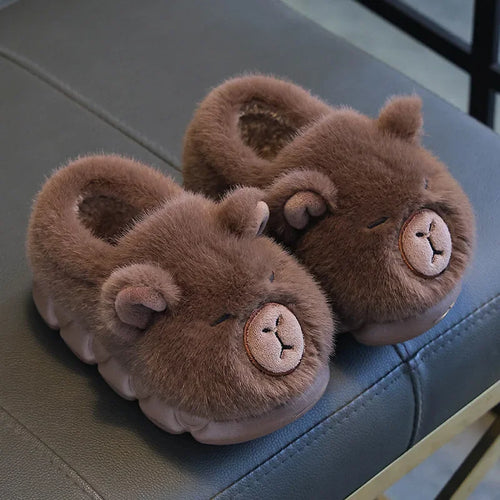 Capybara Winter Cotton Slippers Women New Fluffy Furry Cartoon House