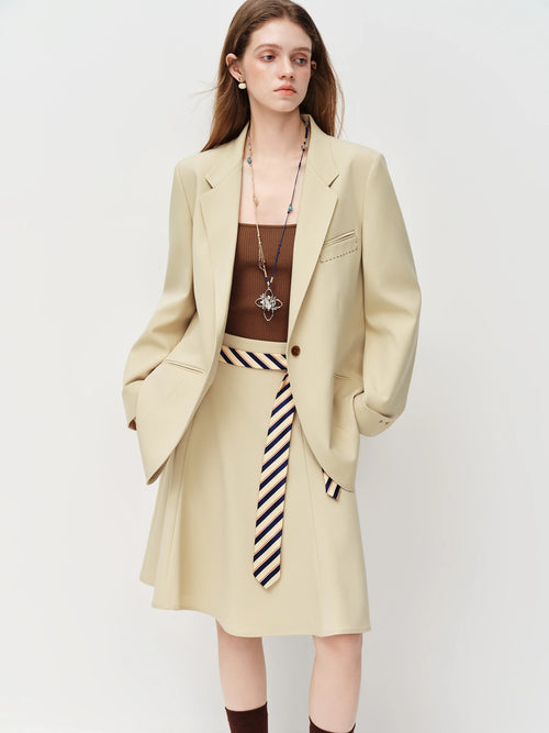 FSLE【Premium Series】Women's Relaxed Fit Blazer Loose Suit Jacket Skirt
