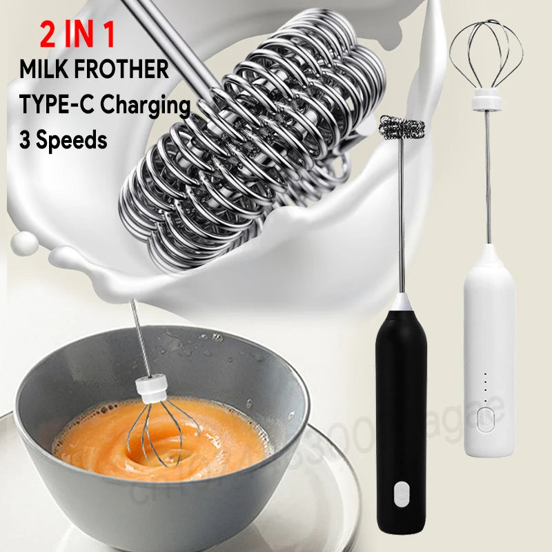 2 In 1 Electric Milk Frother + Egg Beater Wireless Type-C Charging 3