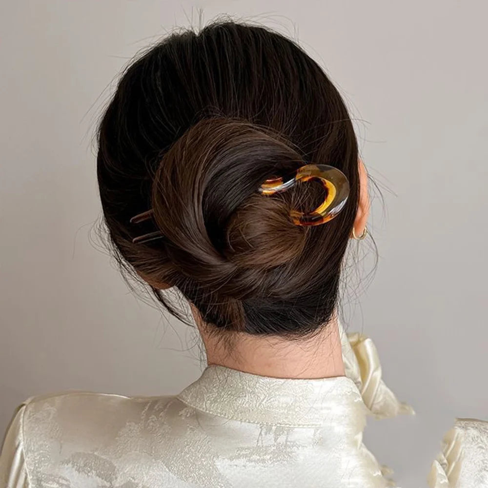 U-Shaped Hair Fork Fashion Tortoiseshell Acetate Acrylic Hairpin
