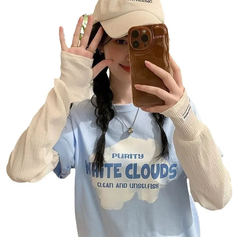 Ice silk sunscreen sleeves, solid color, simple Korean version,