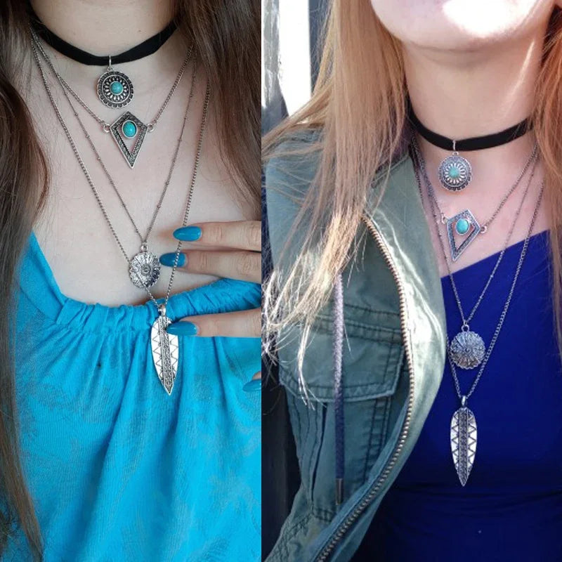 Fashion Bohemian Long Chain Necklace Women Collares Collier Vintage