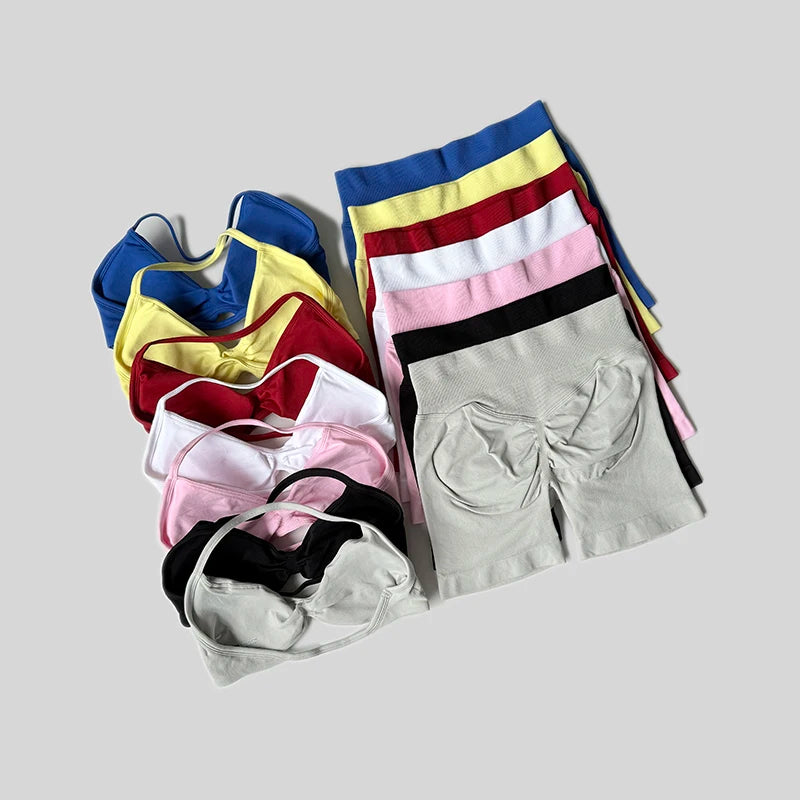 WAREBALL Gym Set Women 2 Piece Sets Halter Neck Tank Tops High Waist