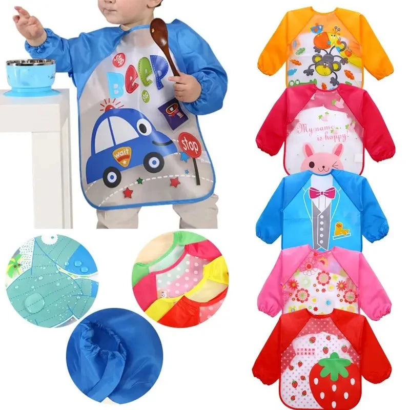 Waterproof EVA Full Sleeve Baby Bibs Children Apron Long Sleeve