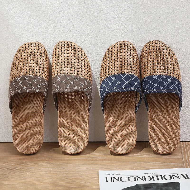 Mntrerm New 2025 Vine grass slippers household summer linen slippers