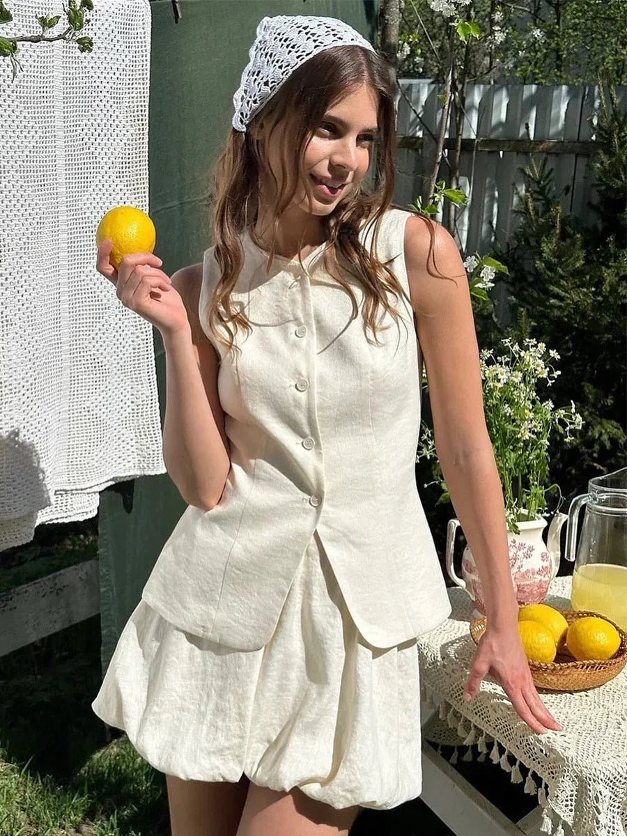 Bornladies Cotton Chic Casual Vest Mini Skirt Set Women's Fashion