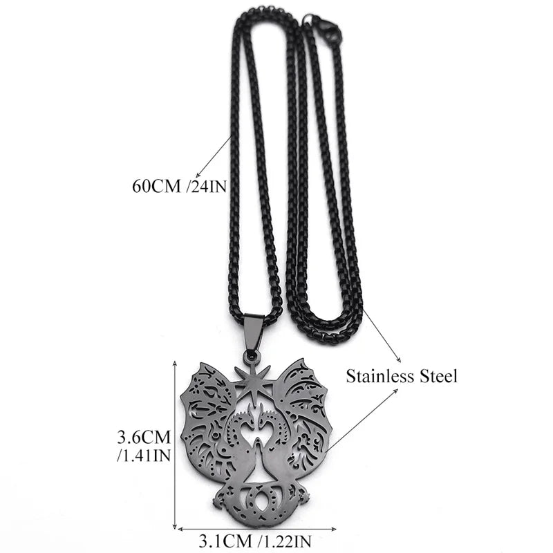 Retro Gothic Dragon Wing Star Pendant Necklace for Male Stainless