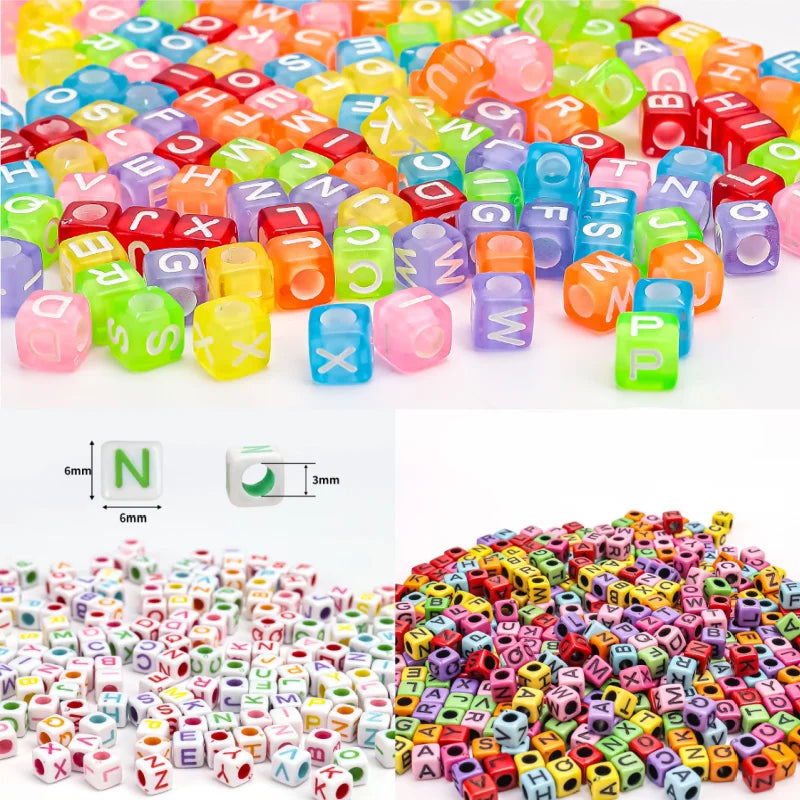 500/300pcsAcrylic Alphabet Cube Beads, Assorted A-Z Letter Spacer