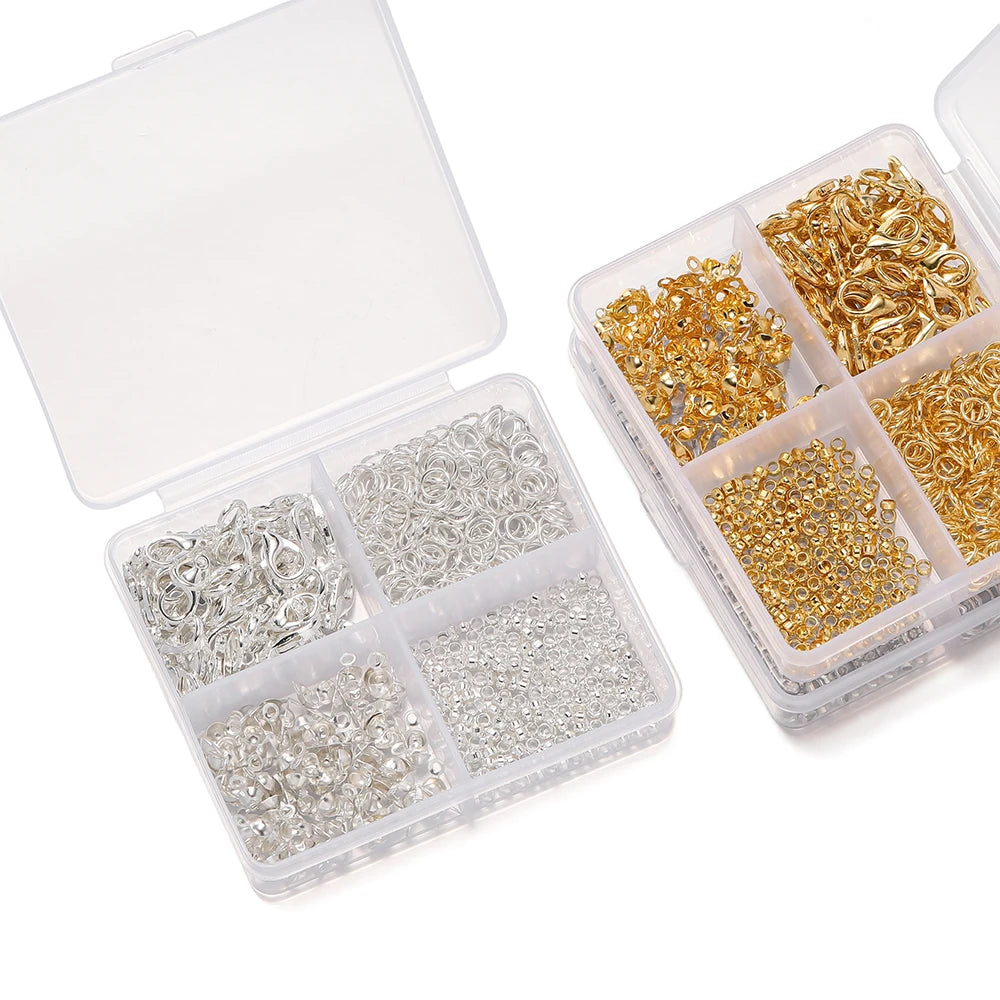 4Grids/Box Lobster Clasp Jump Rings Ball Chain Calotte End Crimps