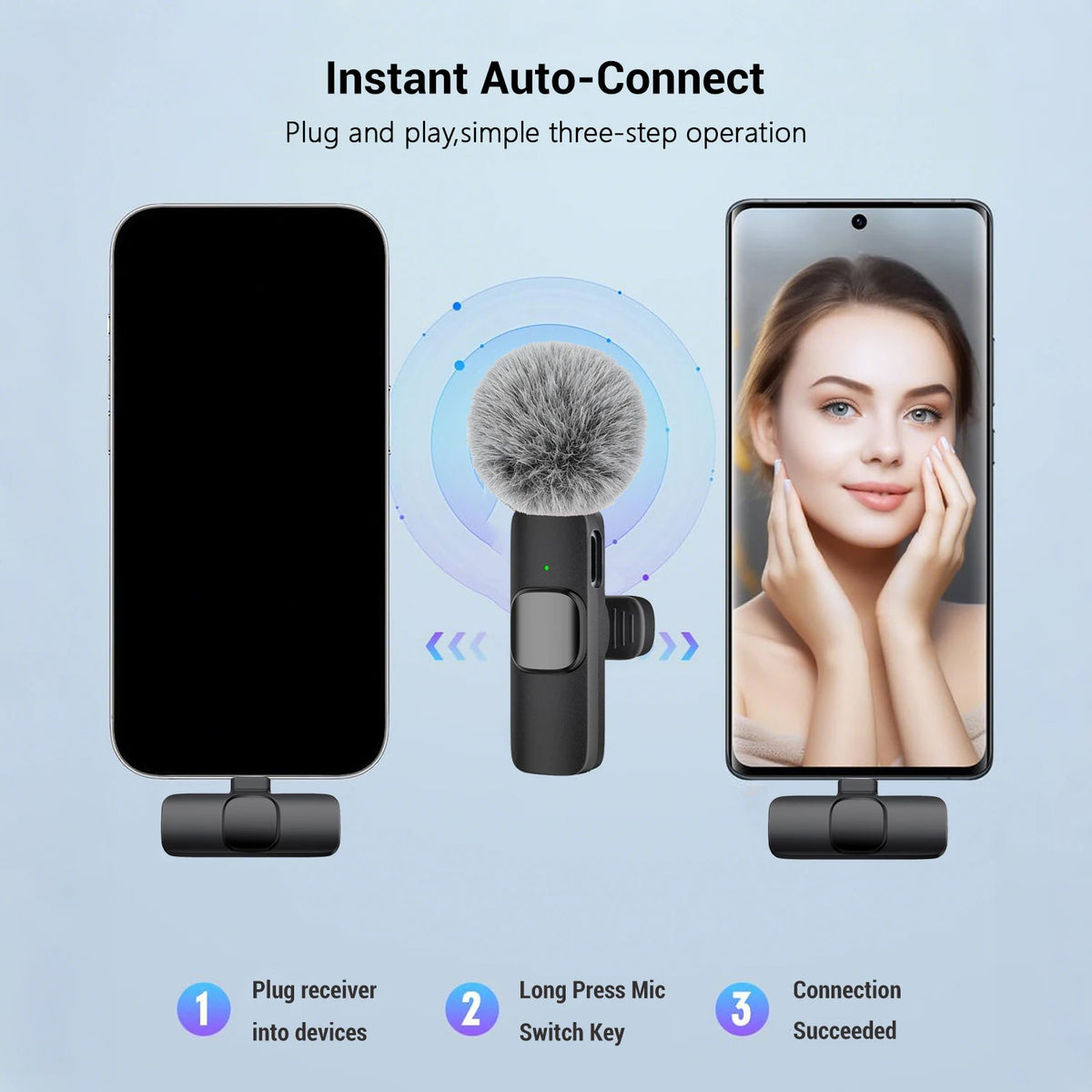 Type-C Port Professional Wireless Lavalier Microphone for Smartphones,