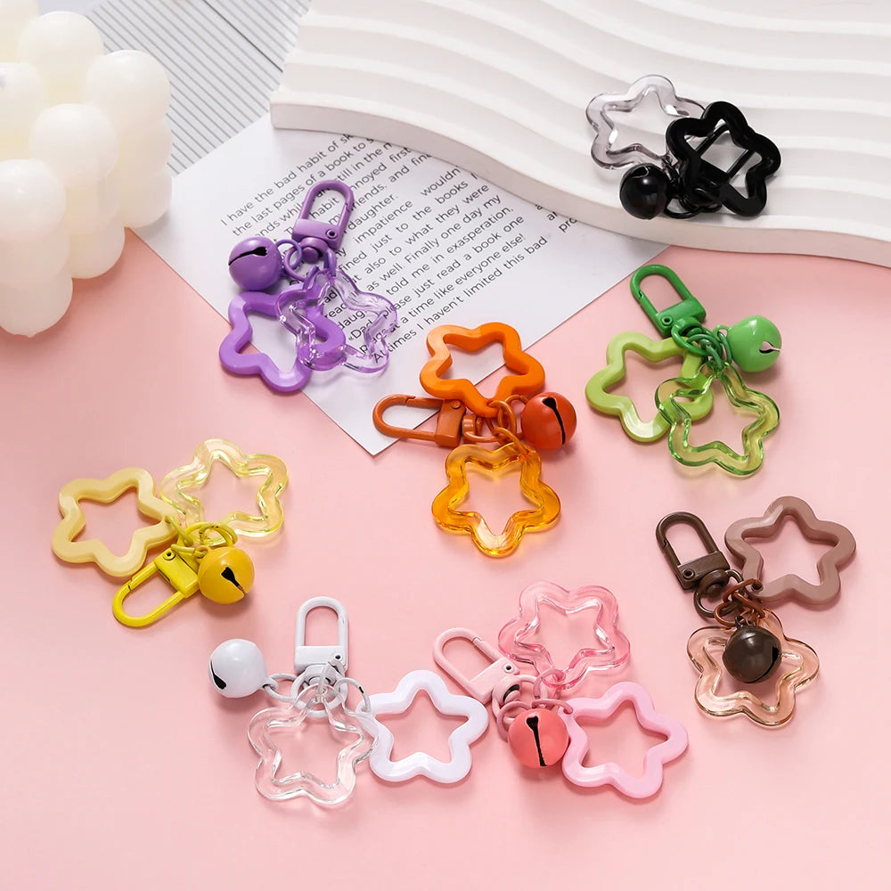 1pc Acrylic Star Keychains with Small Bell Shaped Hollow Pentagram