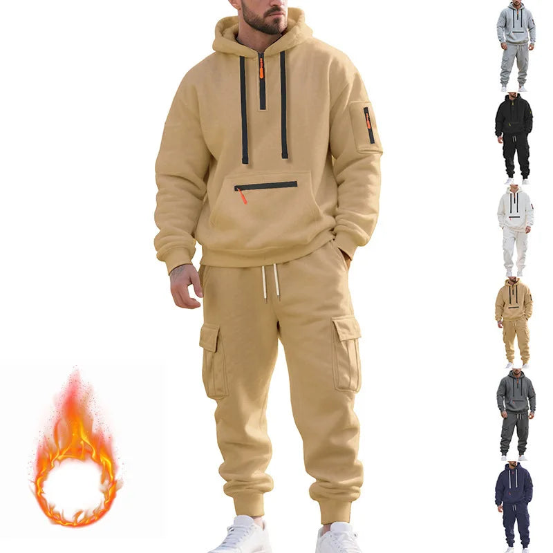 New Men's Winter Thick Fleece-Lined Casual Sports Suit - Loose Fit