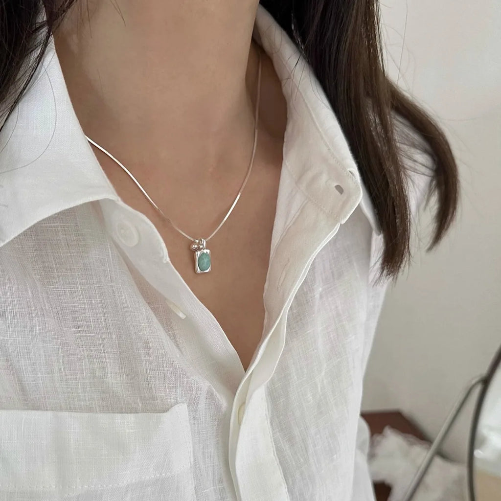 XIYANIKE Sweet Green Stone Necklace For Women Girl Fashion New Jewelry