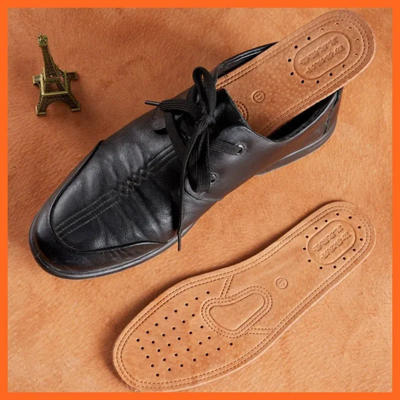 1 Pair Cowhide Insoles For Shoes Men Comfortable Deodorant Casual
