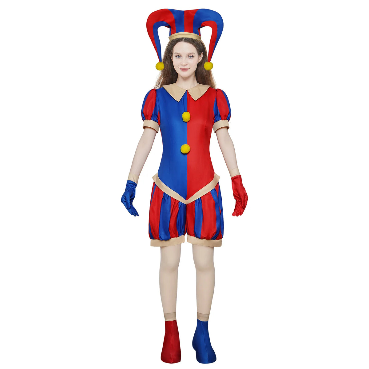 Pomni Cosplay Jumpsuit with Hat aShoes Cover Gloves Magical Virtual