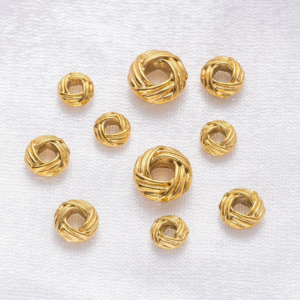 10pcs PVD Stainless Steel Striped Cut Flower Large Hole Beads Earring