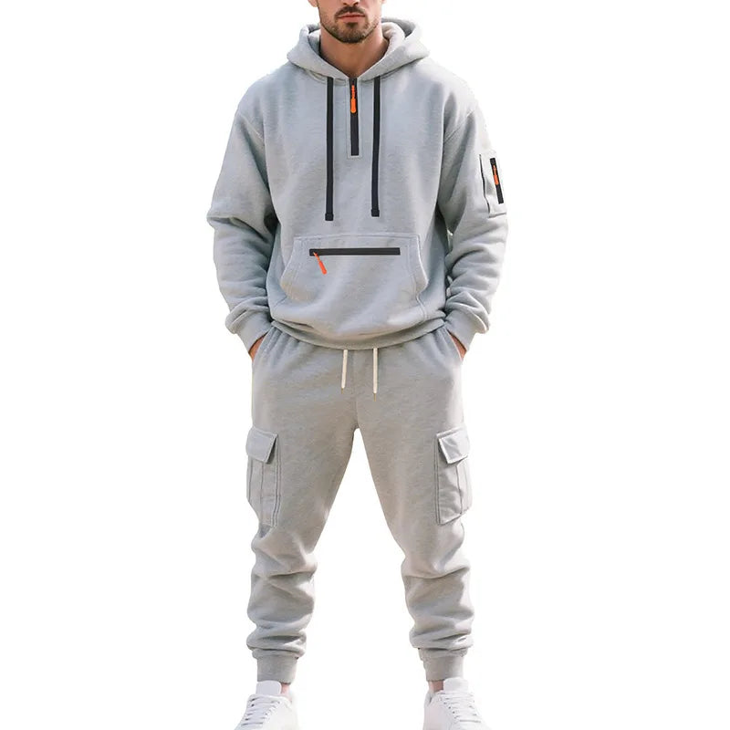 New Men's Winter Thick Fleece-Lined Casual Sports Suit - Loose Fit