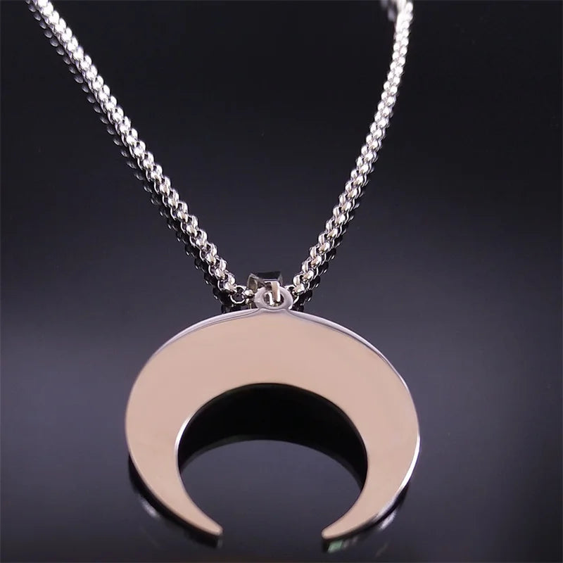 Vintage Crescent Moon Knot Pendant Necklaces for Women Stainless Steel