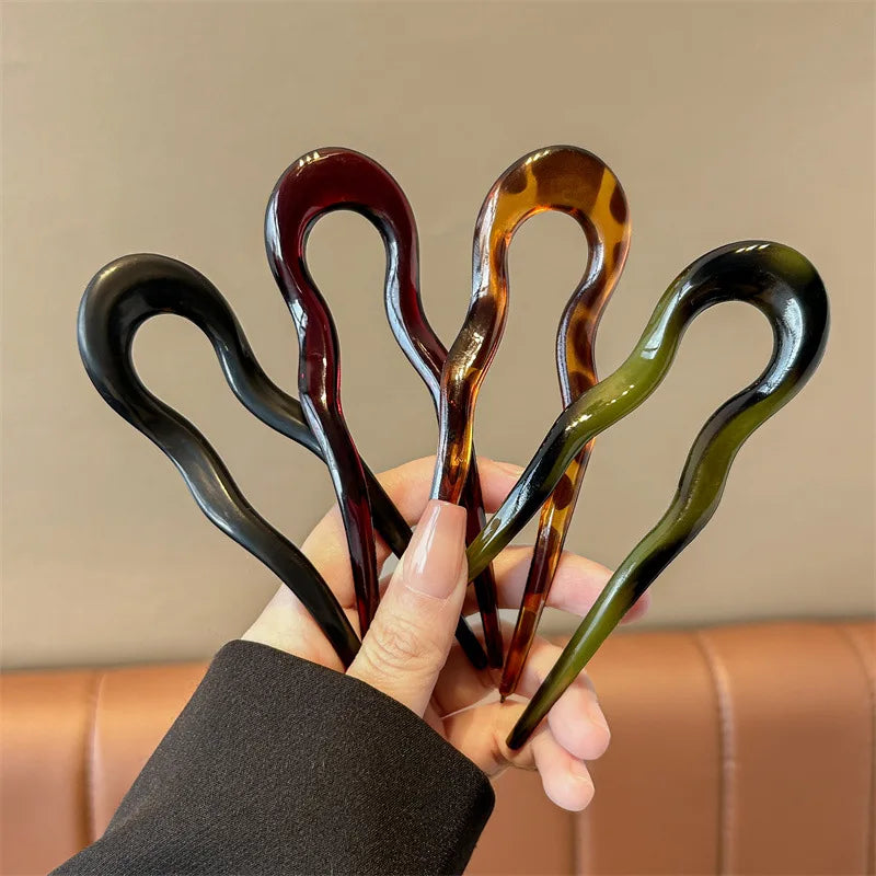 U-Shaped Hair Fork Fashion Tortoiseshell Acetate Acrylic Hairpin