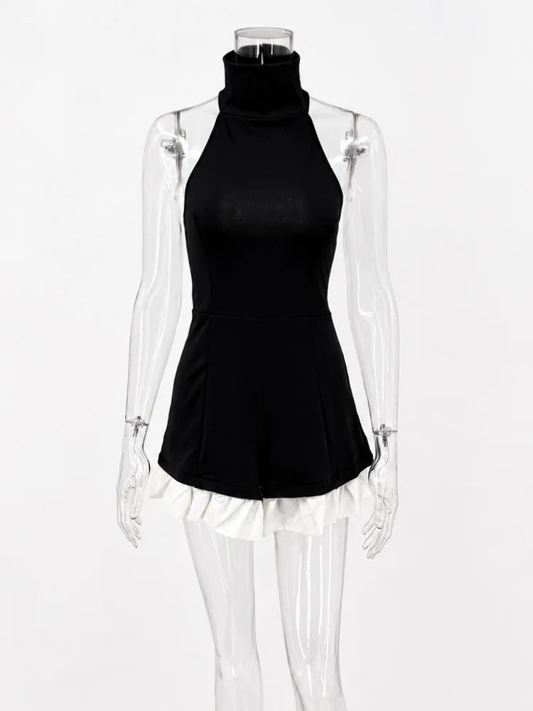 Tossy Ruffled Patchwork Sexy Rompers Female Patchwork Off-Shoulder