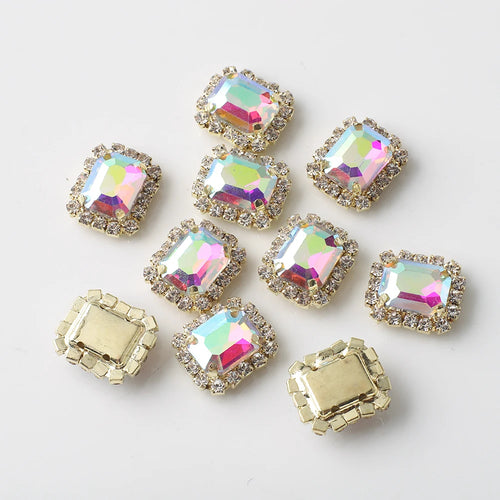 12X14mm 10Pcs Rectangular Diamond Inlaid Four Hole Claw Diamond DIY