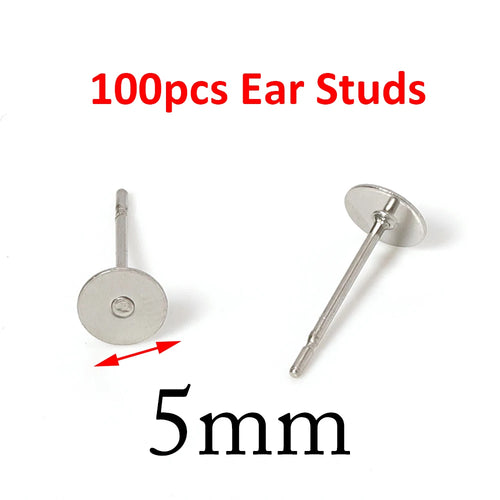 100pcs Gold Stainless Steel 3-8mm Flat Head Stud Earrings DIY Round