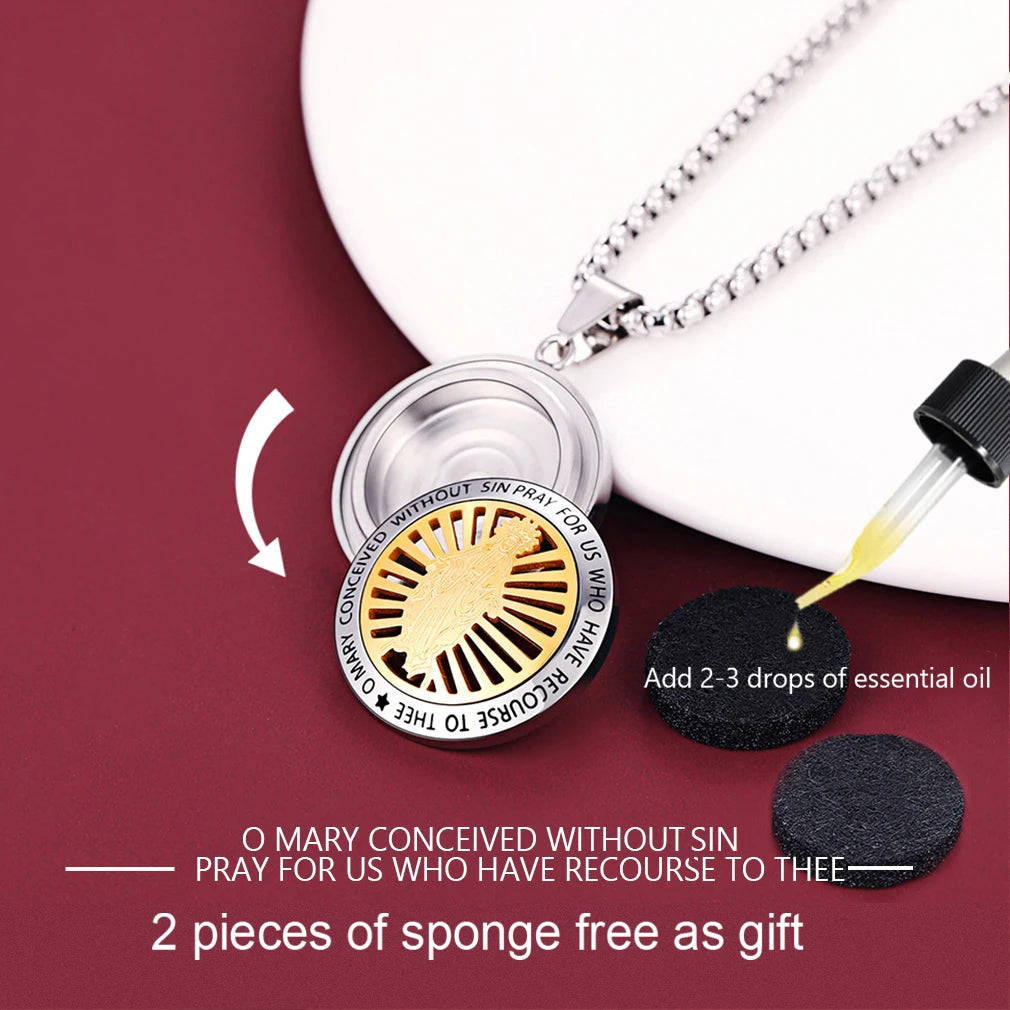 U7 Holy Virgin Mary Pendant Necklaces for Woman Man Round Shell