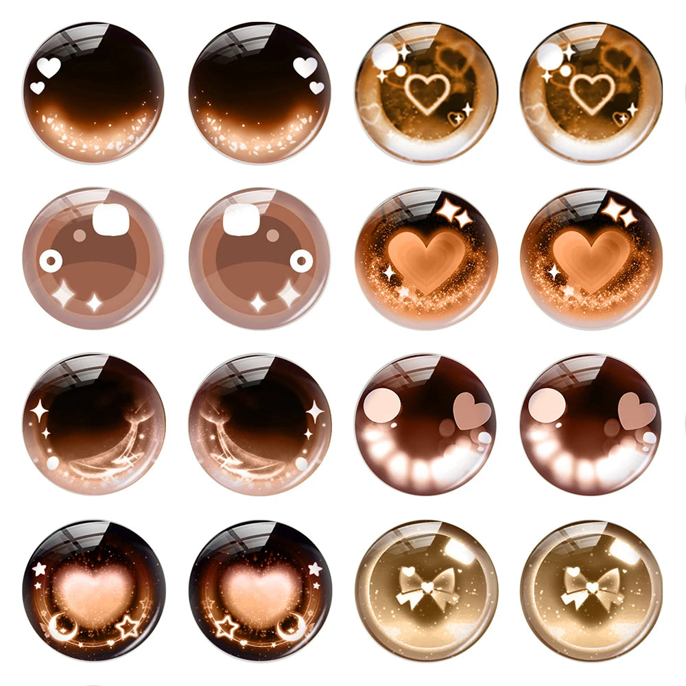 5pairs/lot Round Brown Heart Eyes Pupils Photo Glass Cabochon Cartoon