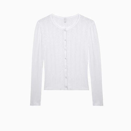 Cou French-Style Hollow-Out Vertical Striped Knit Cardigan,
