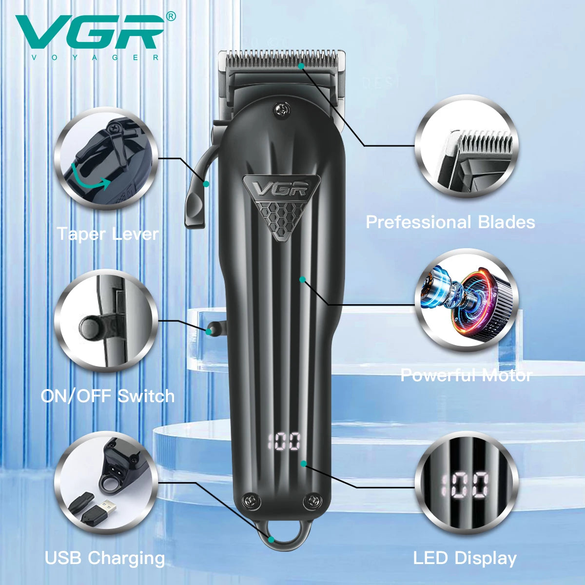 VGR Hair Clipper Professional Hair Cutting Machine Hair Trimmer