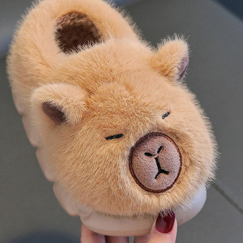 Capybara Winter Cotton Slippers Women New Fluffy Furry Cartoon House
