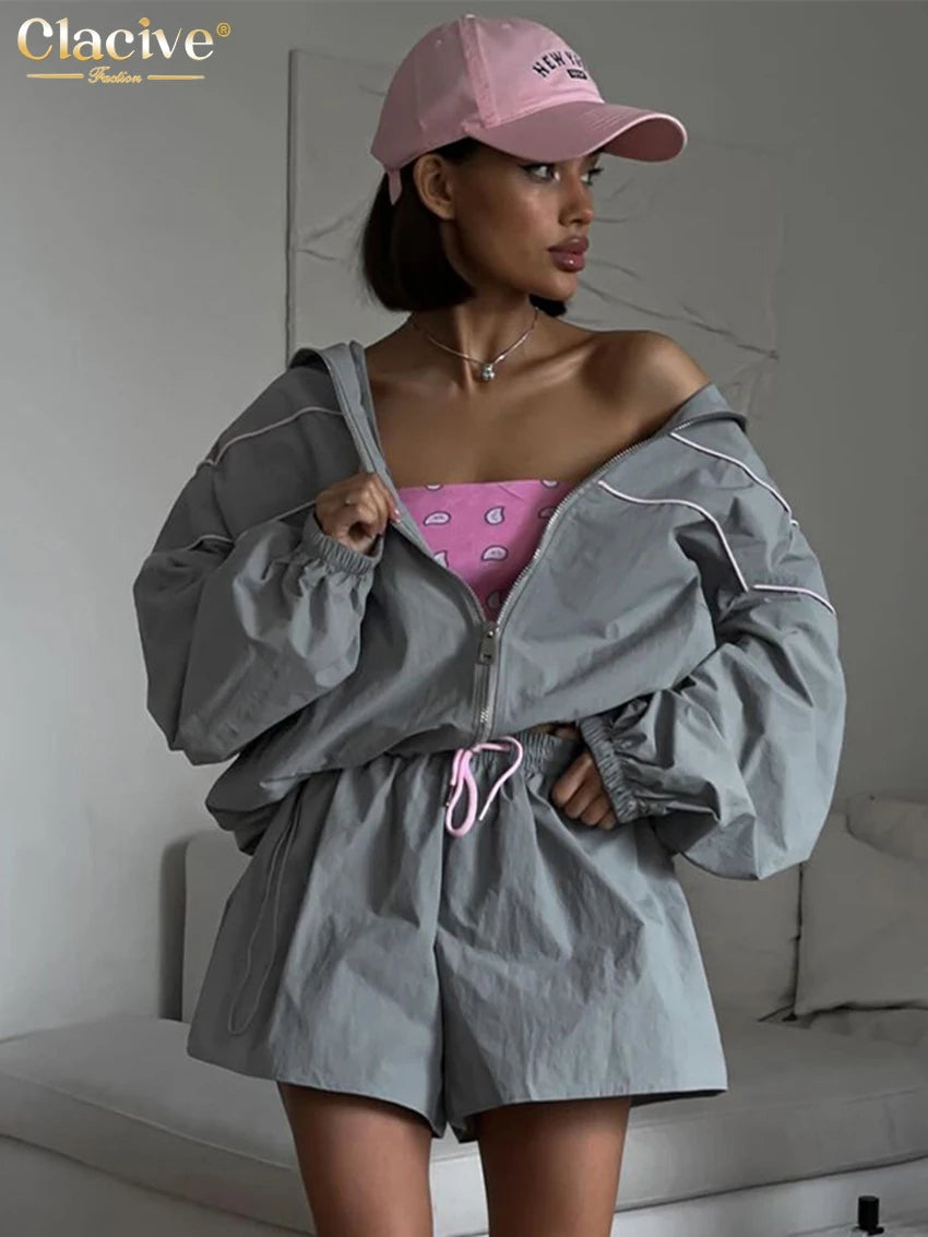 Clacive Fashion Loose Gray 2 Piece Sets Women Outfit 2024 Elegant Long