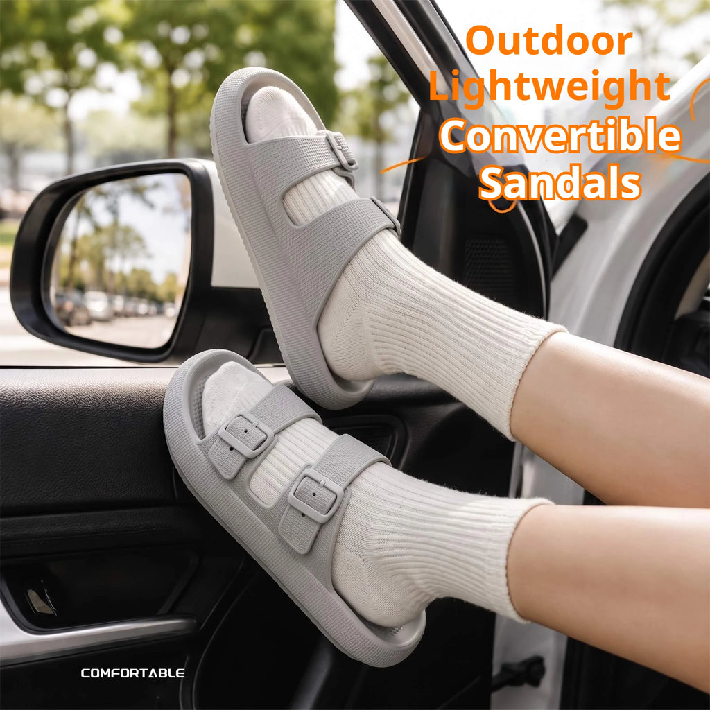 Men Adjustable Double Buckle Slides Sandals EVA Cloud Soft Thick