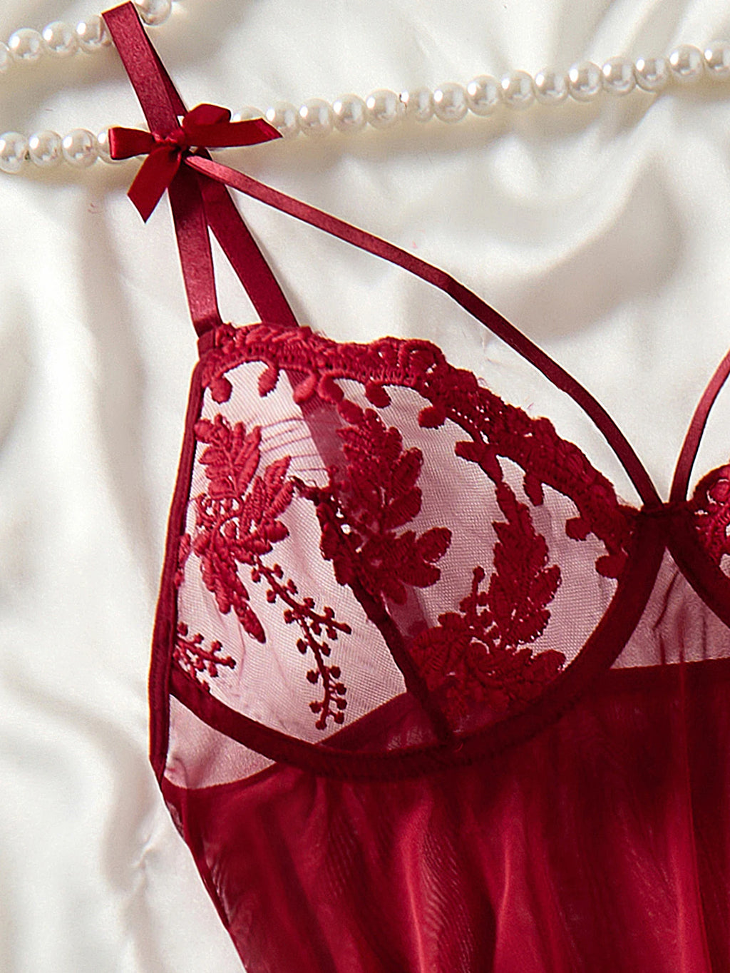 Wine Red Ladies' Countryside Style Wheat Ear Embroidery Semi