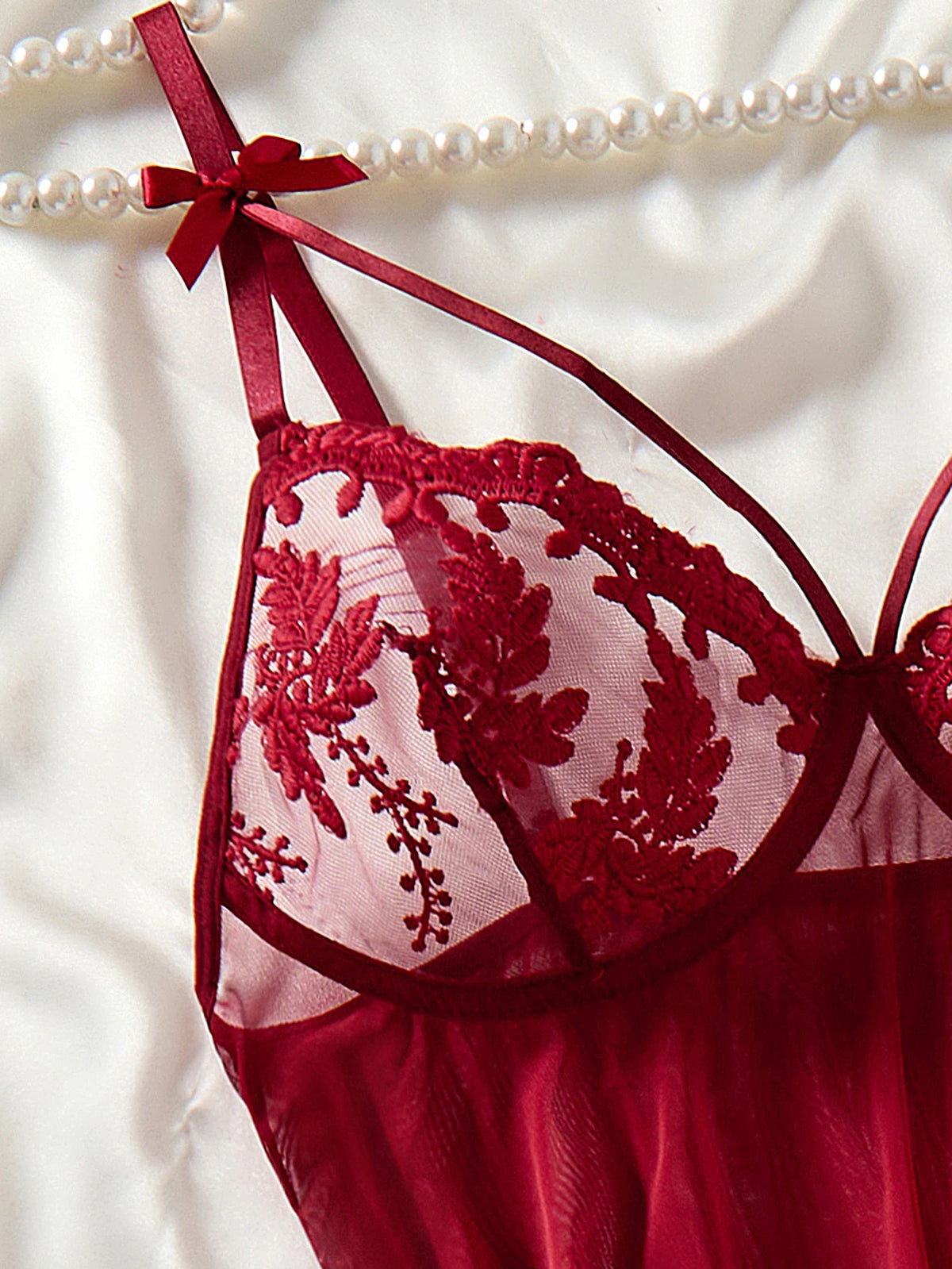 Wine Red Ladies' Countryside Style Wheat Ear Embroidery Semi