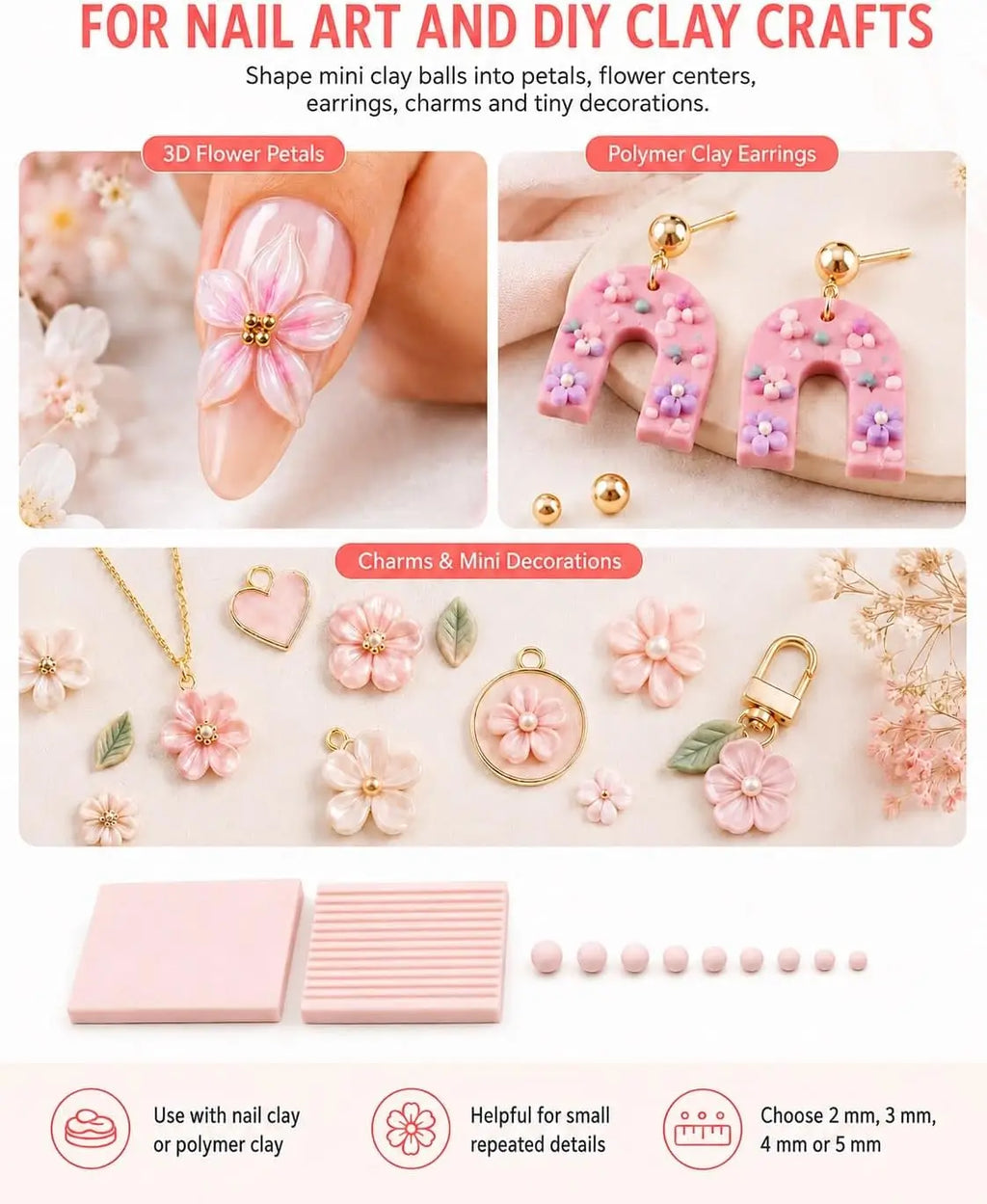 4PCS 3D Print Clay Gel Ball Maker Tool, Nail Art Bead Roller for 3D