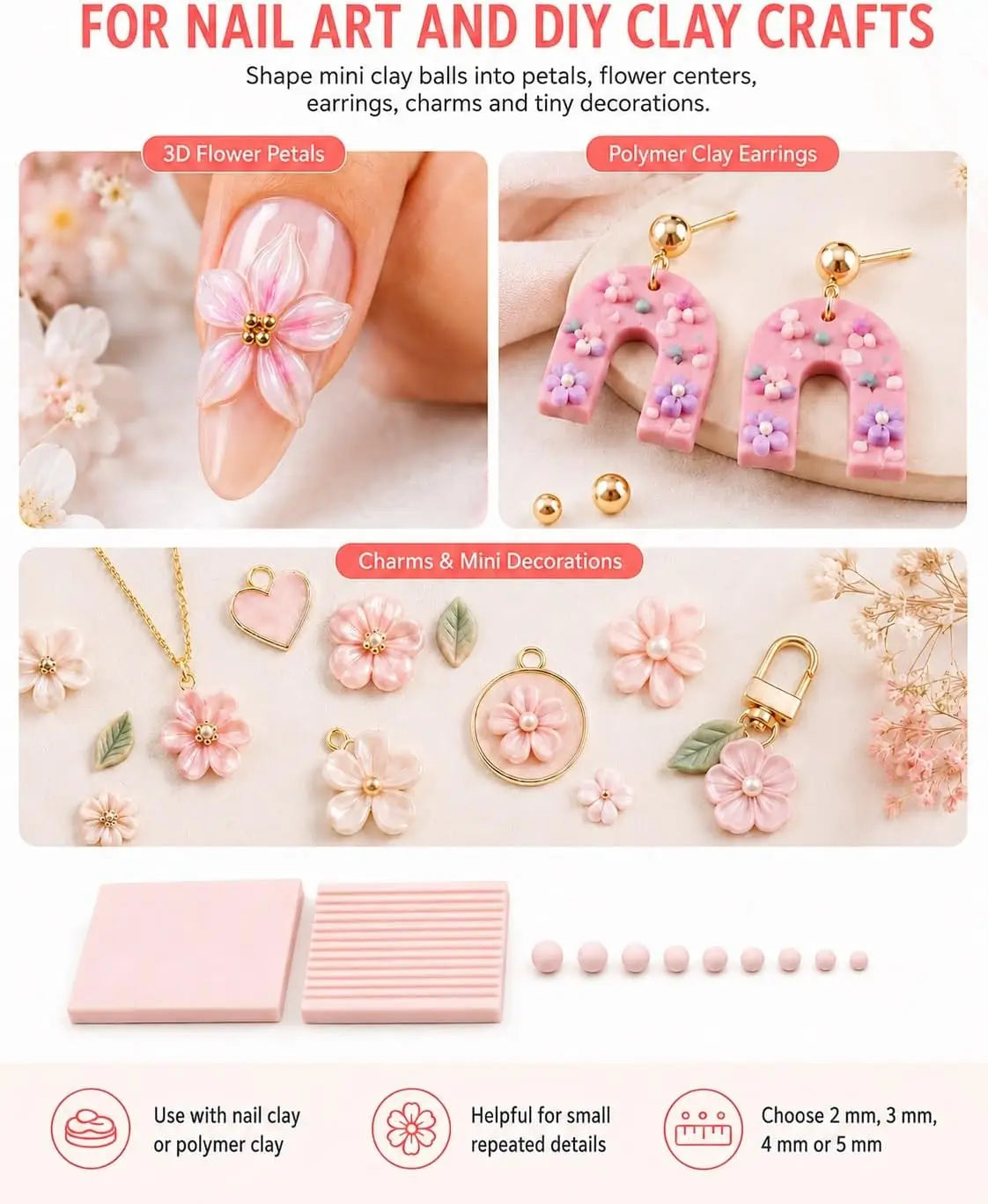 4PCS 3D Print Clay Gel Ball Maker Tool, Nail Art Bead Roller for 3D
