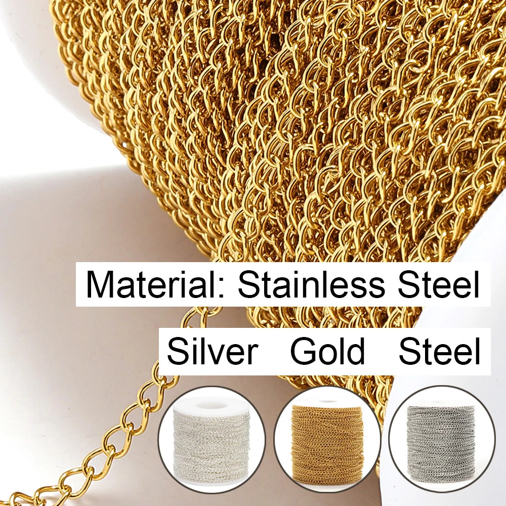 2 Meter Stainless Steel Extension Chain 2/3/4mm Gold Necklace Bracelet